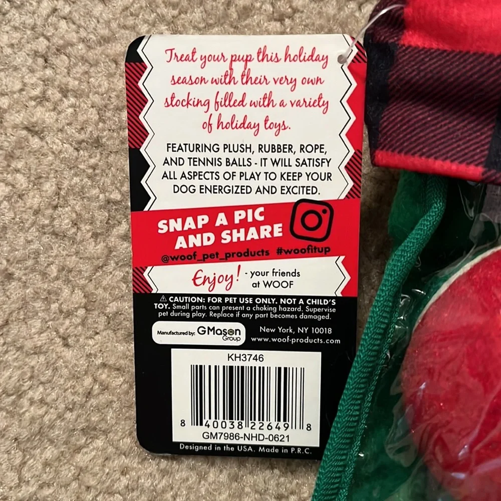5-pc Woof Christmas Stocking for dogs,balls/plush